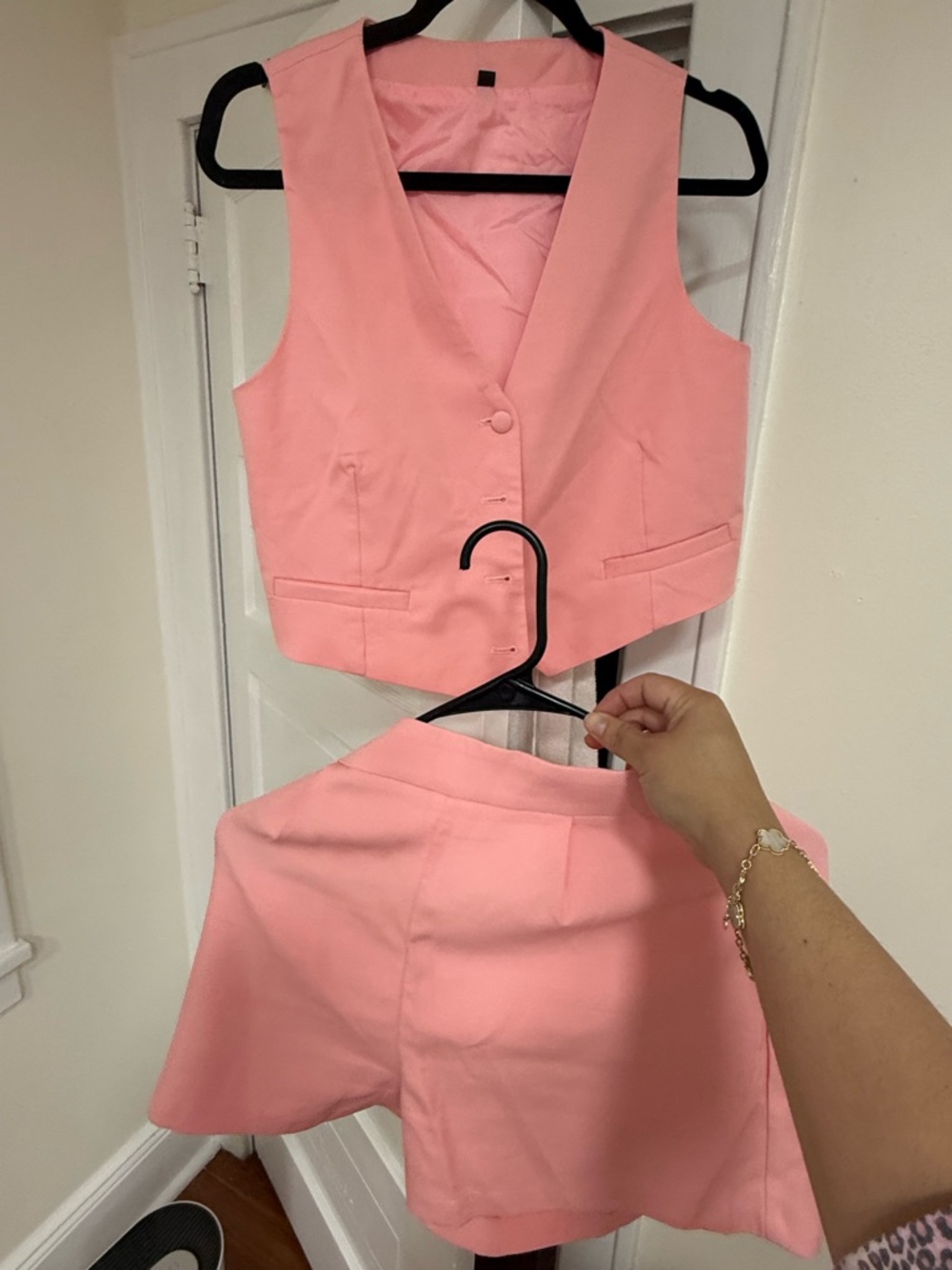 Pink Two-Piece Vest and Short Set